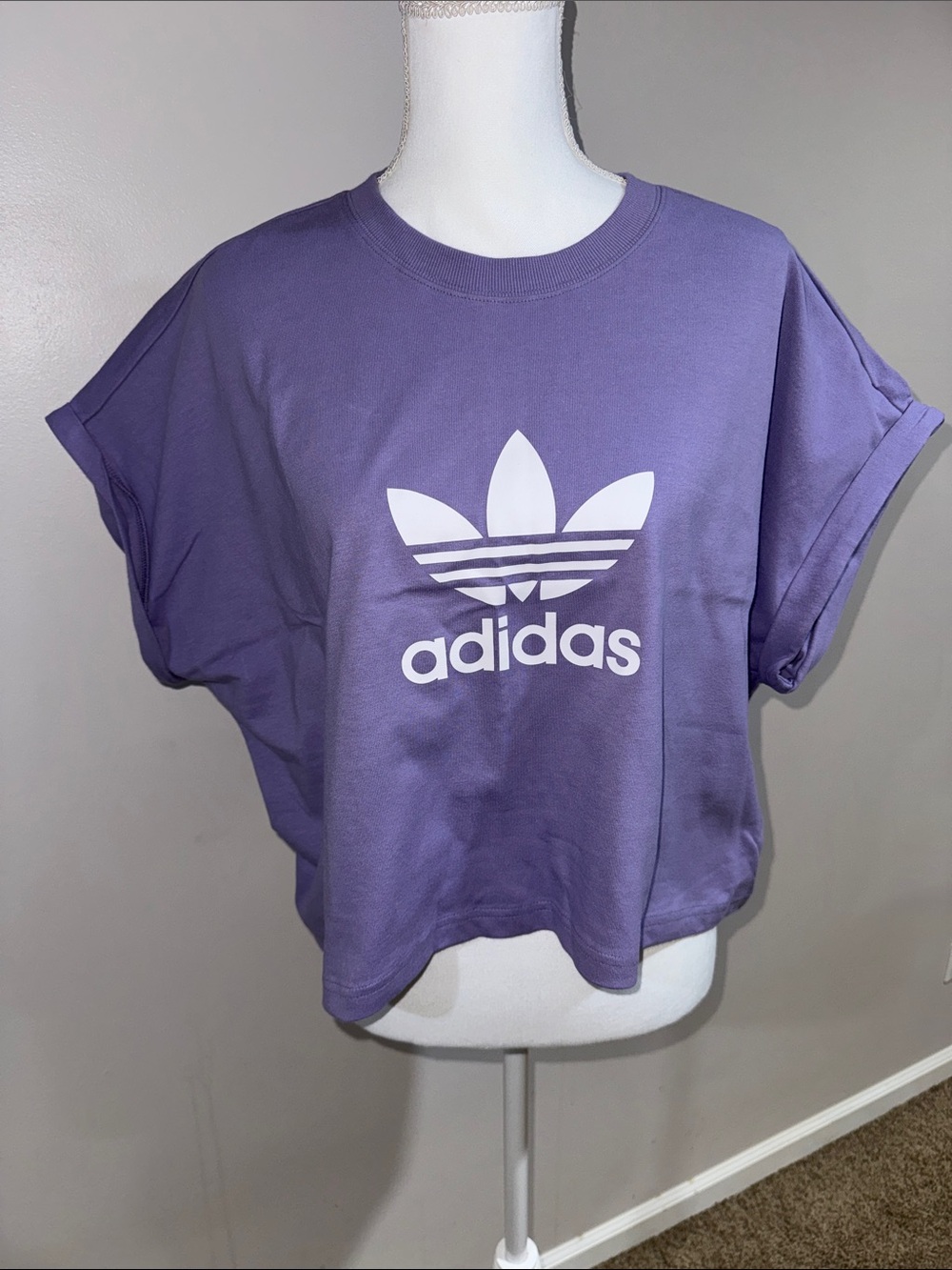 adidas Purple Cropped Trefoil Tee
